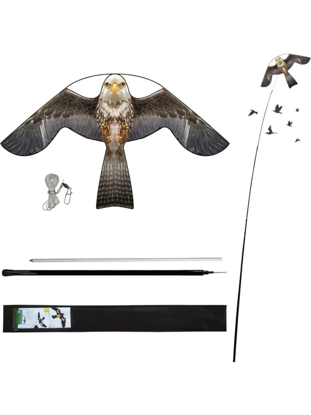 Bird Scarer Hawk Flying Kite with 13ft Telescopic Pole - Outdoor Garden Decor